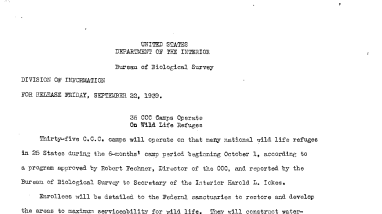 35 CCC Camps Operate on Wildlife Refuges September 22, 1939