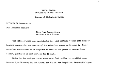 Waterfowl Season Opens October 1 in 8 States September 29, 1939 B