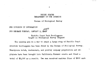 Pacific Coast Duck Bootleggers Caught in Biological Survey Dragnet January 2, 1940