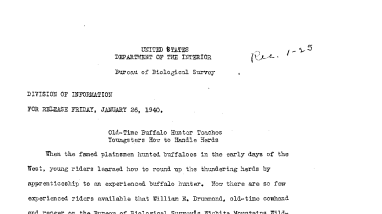 Old-Time Buffalo Hunter Teaches Youngsters How to Handle Herds January 26, 1940