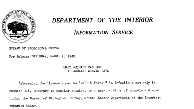 Many Animals Can Get Tularemia, Survey Says March 9, 1940