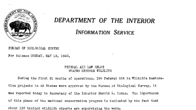 Federal Aid Law Helps Starts Restore Wildlife May 13, 1940