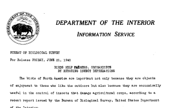 Birds Help Farmers, Orchardists by Reducing Insect Depredations June 21, 1940
