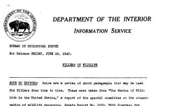 Fillers on Wildlife June 28, 1940 A