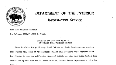 Tourists See Big-Game Animals at Sullys Hill Wildlife Refuge July 5, 1940