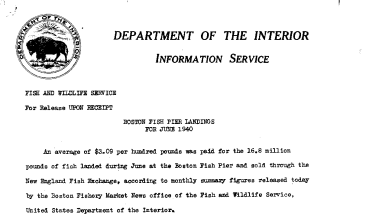 Boston Fish Pier Landings for June 1940 July 17, 1940 C
