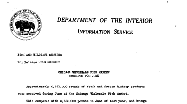 Chicago Wholesale Fish Market Receipts for June July 19, 1940