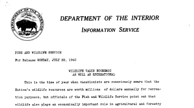 Wildlife Value Economic as Well as Recreational July 22, 1940