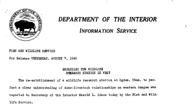 Establish New Wildlife Research Station in West August 7, 1940