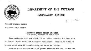 Landings by Fishing Vessels at Boston, Gloucester, and Portland During June August 11, 1940 B