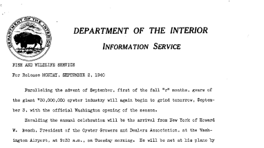 Annual Oyster Season Opening Celebration September 2, 1940 B