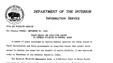 State Groups Get Long-Time Leases to Develop Wildlife on Federal Areas September 22, 1940 A