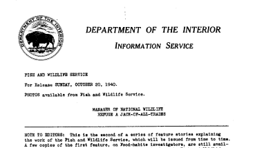 Manager of National Wildlife Refuge A Jack-Of-All-Trades October 20, 1940 A