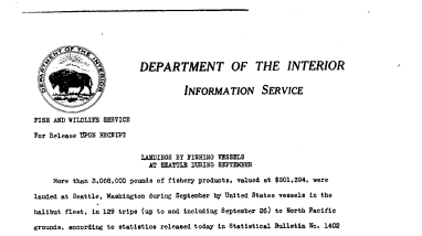 Landings by Fishing Vessels at Seattle During September November 5, 1940 B