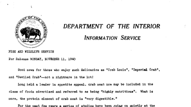 Food Value of Crab Meat November 11, 1940 A