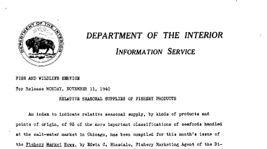 Relative Seasonal Supplies of Fishery Products November 11, 1940 B