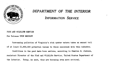Pollution of Virginia's Oyster Waters November 18, 1940 B