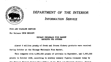 Chicago Wholesale Fish Market Receipts for October November 18, 1940 C