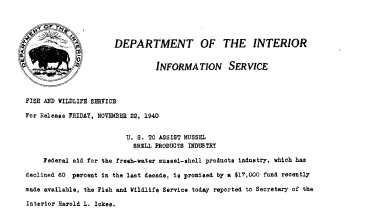 U.S. to Assist Mussel Shell Products Industry November 22, 1940 B
