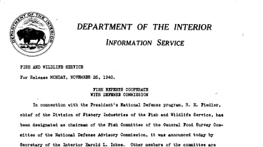 Fish Experts Cooperate With Defense Commission November 25, 1940 B