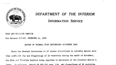 Report of Federal Fish Hatcheries November 1940 December 15, 1940