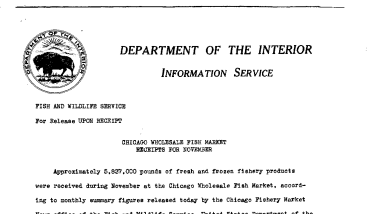 Chicago Wholesale Fish Market Receipts for November December 19, 1940 B
