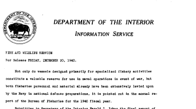 Annual Report of Fisheries December 20, 1940