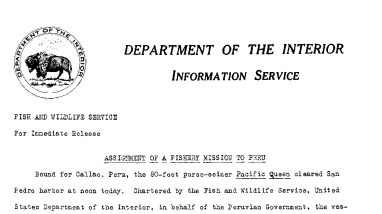 Assignment of A Fishery Mission to Peru January 29, 1941