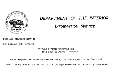 Chicago Fishery Receipts for 1940 Show 23 Percent Increase February 27, 1941-B