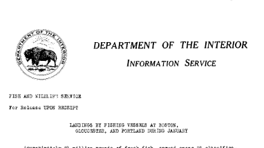 Landings by Fishing Vessels at Boston, Gloucester, and Portland During January March 5, 1941