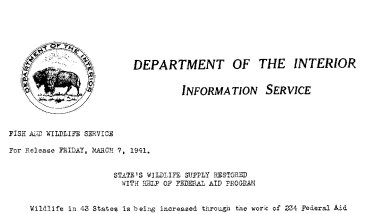 State's Wildlife Supply Restored With Help of Federal Aid Program March 7, 1941-B