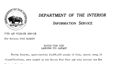 Boston Fish Pier Landings for January March 19, 1941-A