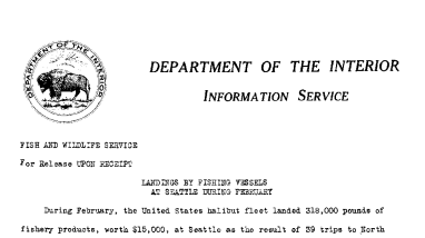 Landings by Fishing Vessels at Seattle During February April 5, 1941
