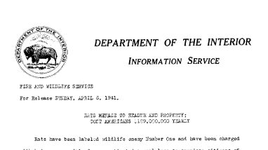 Rats Menace to Health and Property: Cost Americans $189,000,000 Yearly April 6, 1941