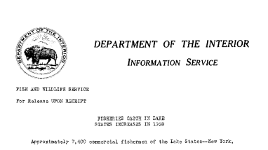 Fisheries Catch in Lake States Increases in 1939 April 7, 1941