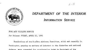 Resolutions of the Fishery Advisory Committee April 11, 1941