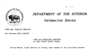 Fish and Shellfish Landings at Fulf Ports During March April 15, 1941