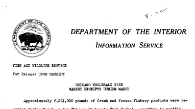 Chicago Wholesale Fish Market Receipts During March April 22, 1941