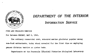 Crab Is Added to List of Oyster Enemies May 5, 1941-A
