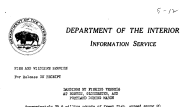 Landings by Fishing Vessels at Boston, Gloucester, and Portland During March May 12, 1941-A