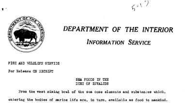 Sea Foods in the Diet of Invalids May 13, 1941