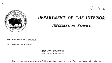 Seafoods Suggested for Church Suppers May 22, 1941