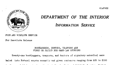 Bootleggers,hunteers,trappers Are Fined or Jailed for Game-Law Offenses--May 22, 1941