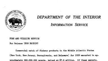Commercial Catch of Fishery Products in the Middle Atlantic States for 1939--May 29, 1941