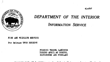 Fishing Vessel Landings During April at Boston, Gloucester and Portland--June 7, 1941