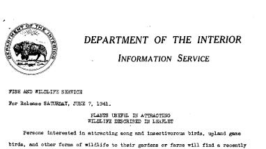 Plants Useful in Attracting Wildlife Described in Leaflet--June 7, 1941