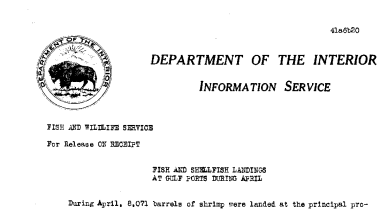 Fish and Shellfish Landings at Gulf Ports During April June 20, 1941