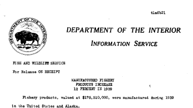 Manufactured Fishery Products Increase 12 Percent in 1939 June 21, 1941