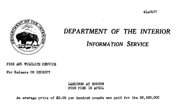 Landings at Boston Fish Pier in April June 27, 1941