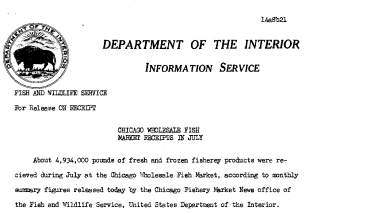 Chicago Wholesale Fish Market Receipts in July August 21, 1941